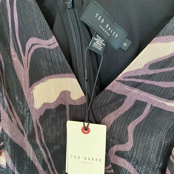 Ted Baker Jasmyna Metallic Purple Tiered Ruffled Puff Sleeve Top NWT Size 0/US 2 - Picture 5 of 7